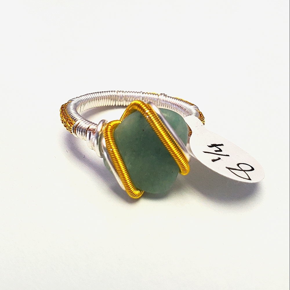 "Forever Fond" Aventurine Handmade Wire Wrap Ring Size 8.25